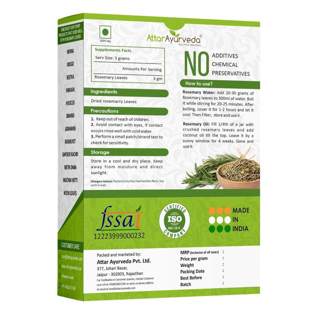 Attar Ayurveda Natural Rosemary Leaves 100 g for Hair Growth, Hair Water & Oil Preparation Dried Herbal Leaves Pure