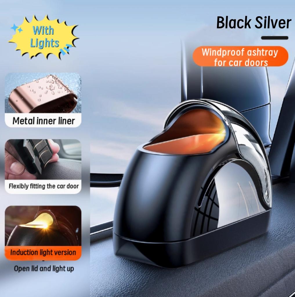 Fashion Car Ashtray with LED Lights, Windproof Metal Inner Liner, Easy To Bounce Dust, Flame-retardant Design, New Door Device