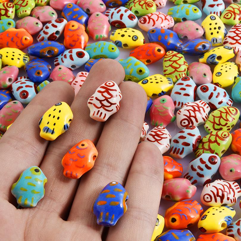10pcs/Lot Sea Beach Conch Starfish Tropical Fish Bead Charms For Jewelry Making Supplies Ceramics Pendant DIY Bracelets Material