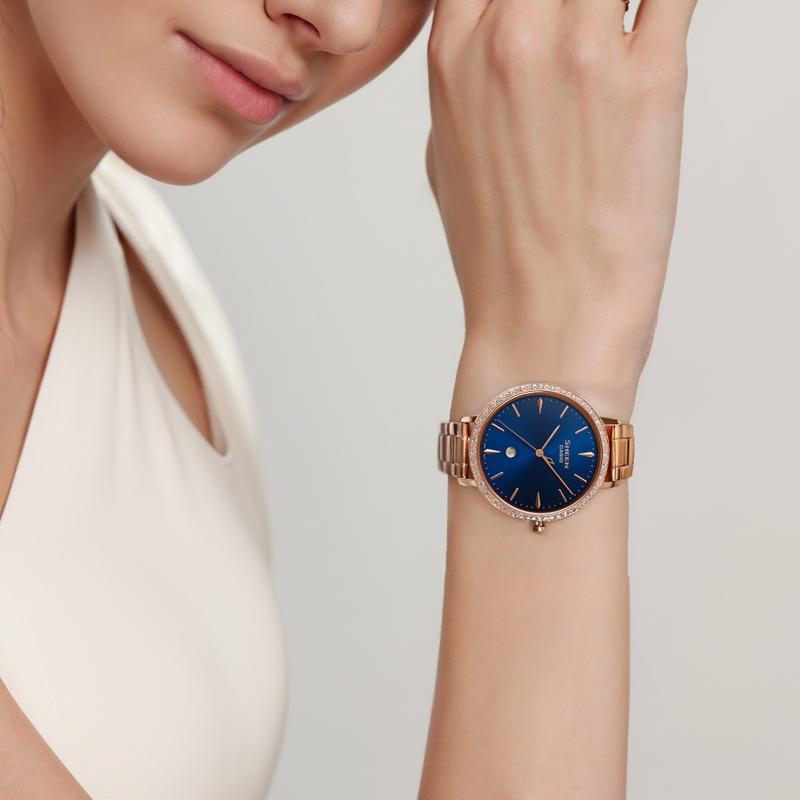 Casio SHEEN 50 meters waterproof quartz movement stainless steel strap Japanese and Korean watch 40.5mm women's watch blue dial SHE-4535YPG-2A