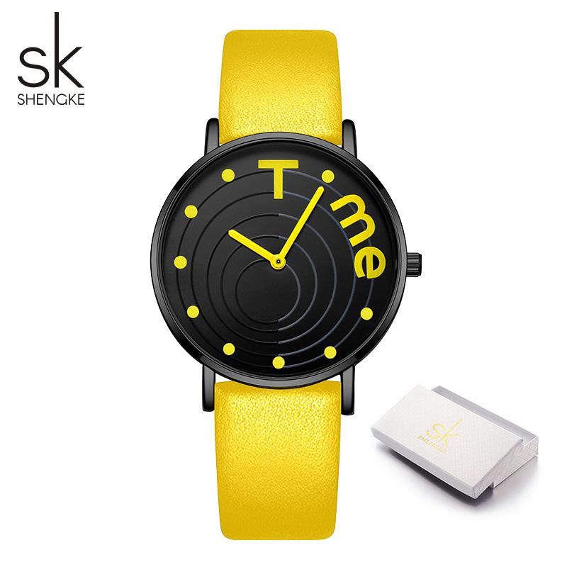 

Shengke Креативный Дизайн Женские Часы Модные Стильные Женские Кварцевые Наручные Часы TIME Бренд Женские Подарки Часы жёлтый