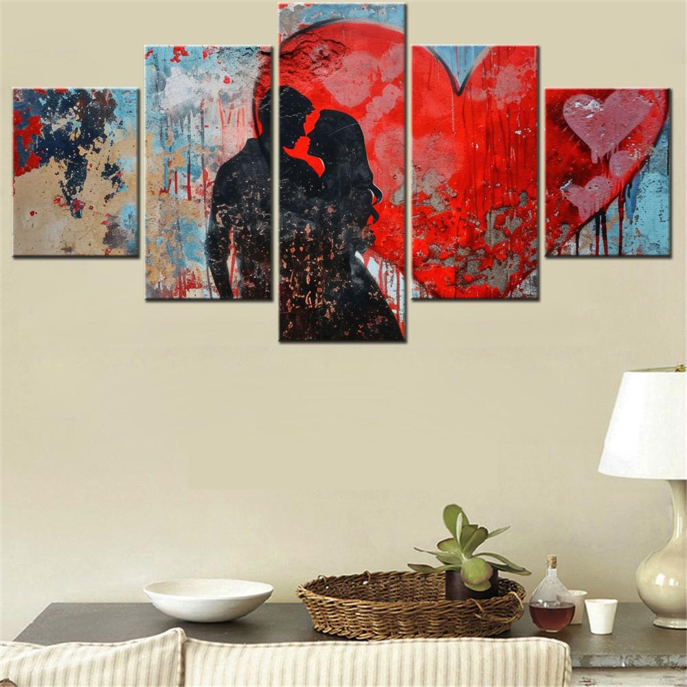 

5 Pieces Canvas Wall Arts Poster Painting Love Love couple Romantic Wallpaper Home Decor Picture Printing For Living Room Mural 20X35 20X45 20X55CM