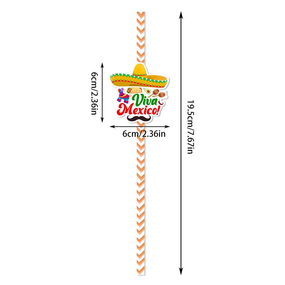 Theme Mexican Disposable Paper Straws With Cartoon Decor For Childrens Party