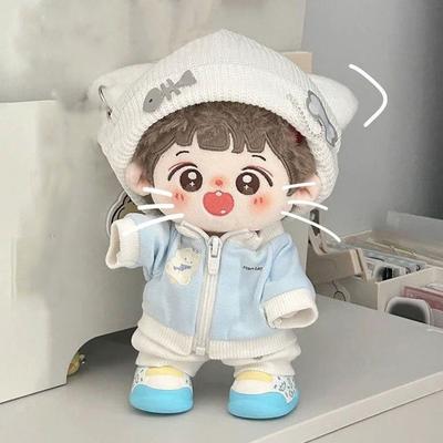 Tenue de poupée en coton à motif arêtes de poisson Veste de chat Ensemble de vêtements de poupée Accessoires de poupée en coton