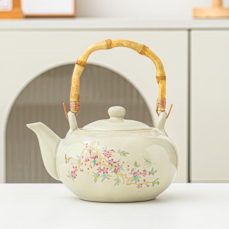 Lainuo Ru Kiln Bamboo Handle Tea Pot