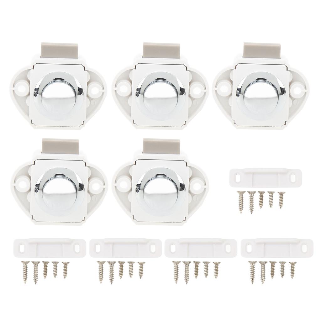 5 Pcs Push Button Latch Zinc Alloy Keyless Cupboard Locks for 14‑16mm Door Thickness