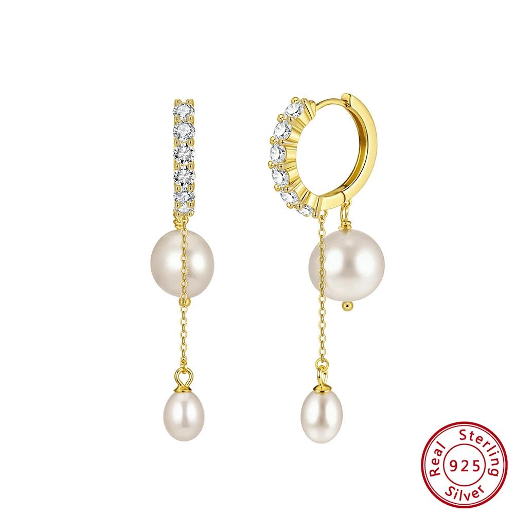 ORSA JEWELS 14K Gold 925 Sterling Silver Dangle Pearl Earrings with Handpicked Natural Baroque Pearl for Women Jewelry GPE126