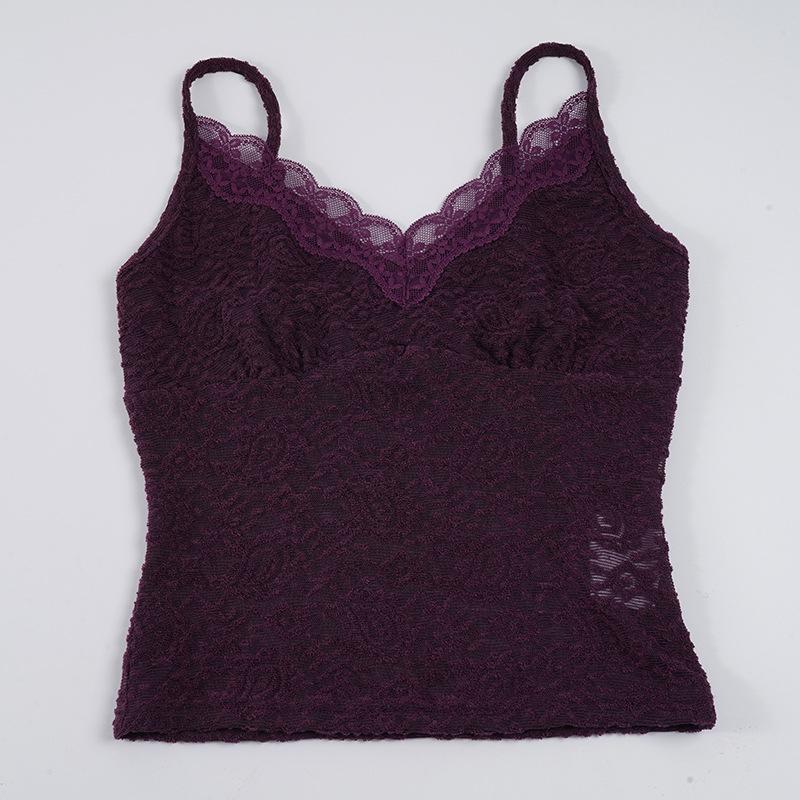 Purple V-neck Lace Patchwork Slim Camisole for Summer 2026