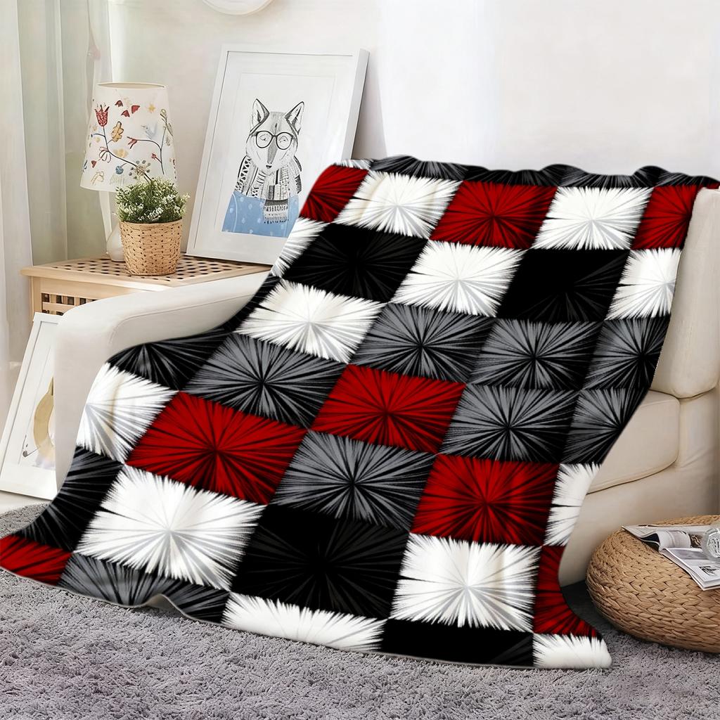 Red Black White and Gray Plaid Pattern Decorative Throw Blanket for Sofa, Bed, Home Decor, Living Room, and Gift