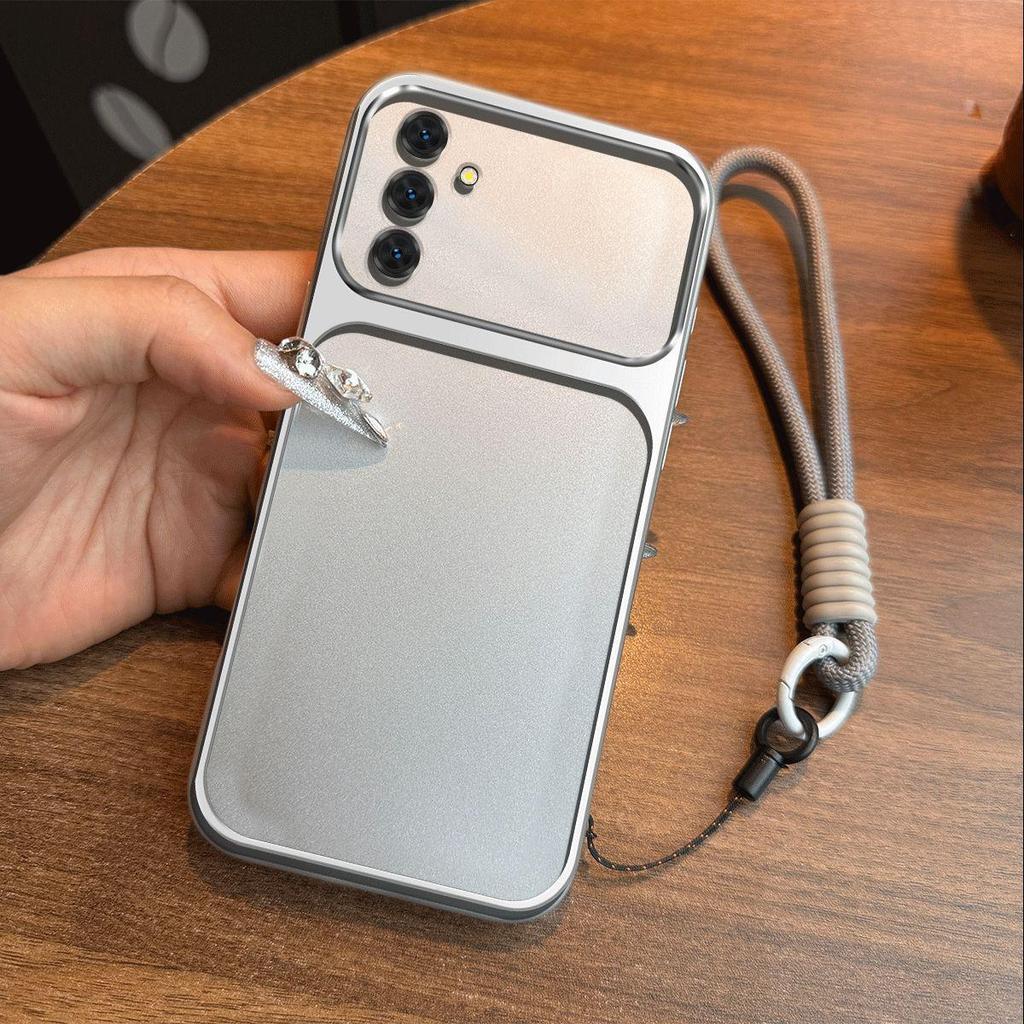 Luxury Big Window Phone Case with Lanyard for Samsung Galaxy M14 4G Premium Textured Casing