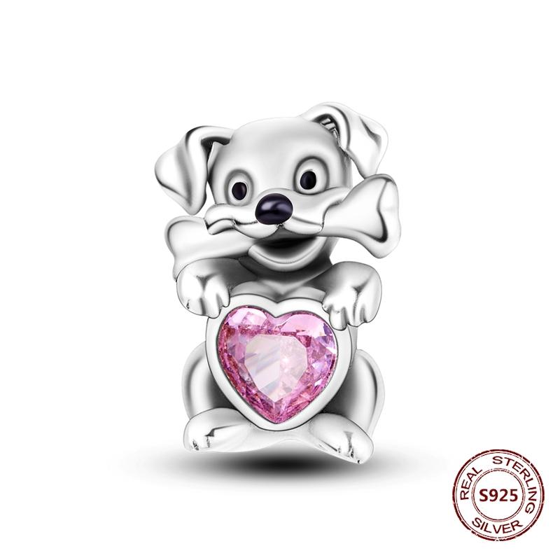 Copper Original Dog Cat Safety Chain Lazy Cat Pink Zircon Pet Paw Print Footprint Charms Fit Bracelet For Women Diy Jewelry