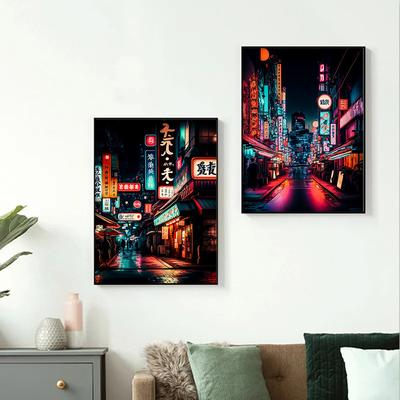 Pop Neon Vaporwave Japon Tokyo Ville Nuit Paysage De Rue Affiches Abstrait Mur Art Toile Peinture Impression Chambre Décor À La Maison Cuadros