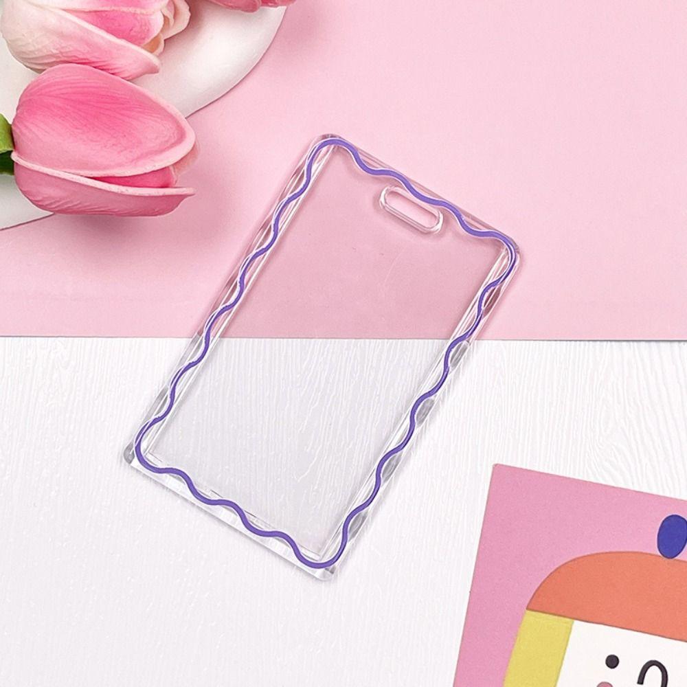 Stripe Card Case Keyring Acrylic Students Bus Card Cover Transparent Card Holder  Protection Case