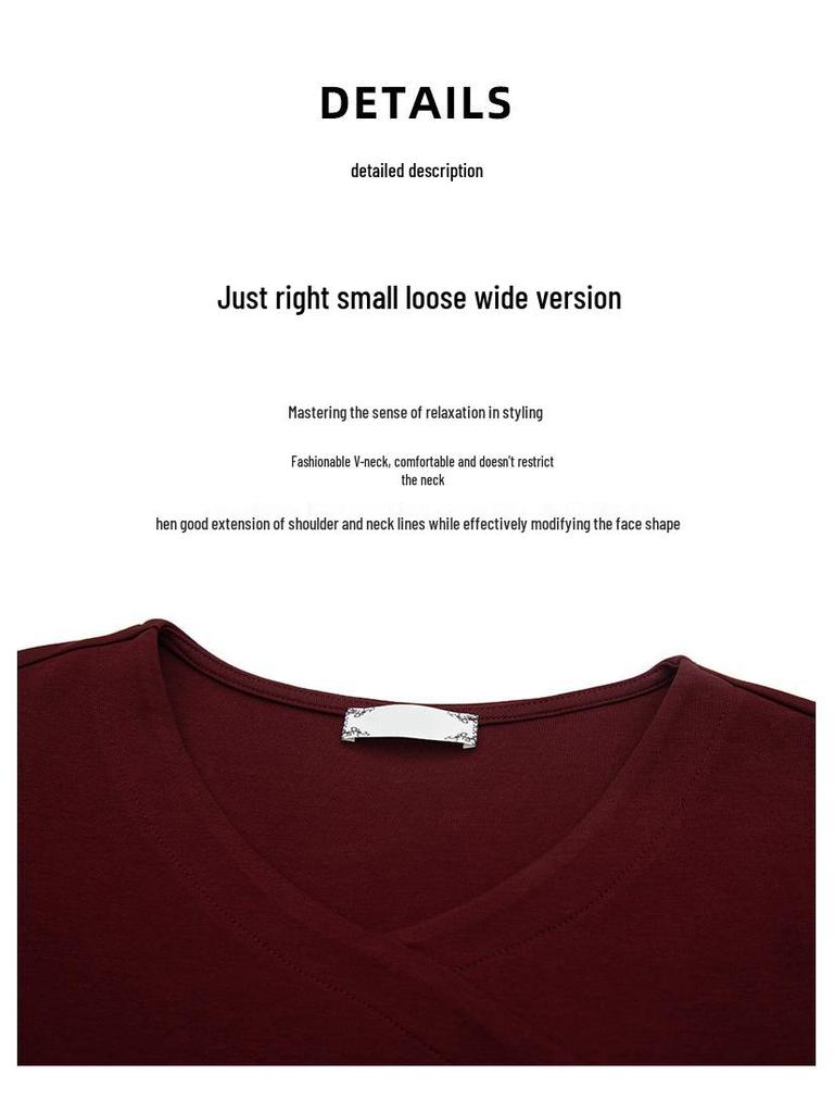 Damen Übergröße V-Ausschnitt Langarm Locker geschnittenes T-Shirt für Frühling & Herbst - Schlankmachende, Bauch kaschierende Basisschicht (Stil 6318)