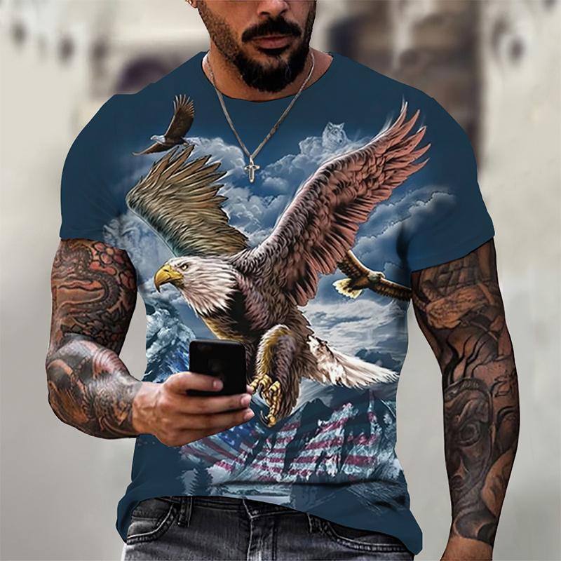 XXS-6XL Plus Size T-shirt 3D Printed Funny Eagle T Shirt For Men Cool Animal Pattern Tees Summer Loose O Neck Short Sleeve Tops