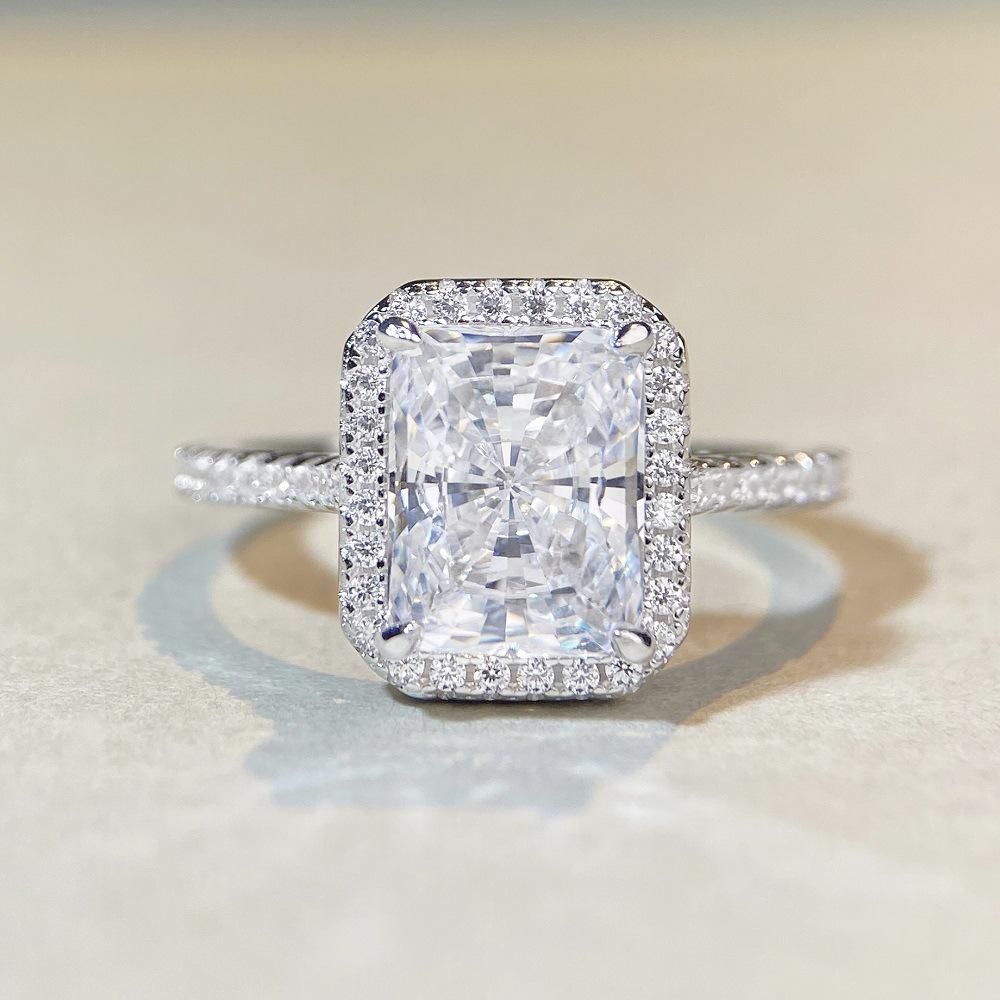 S925 Sterling Silver Radiant Cut Princess Square Ring for Women - Hot Selling European & American Style Wedding Diamond Ring