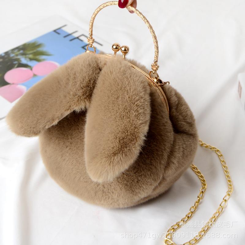 Plush rabbit bag female oblique cross Korean version cute portable fluffy bag autumn and winter new rabbit ear clip bag clip bag