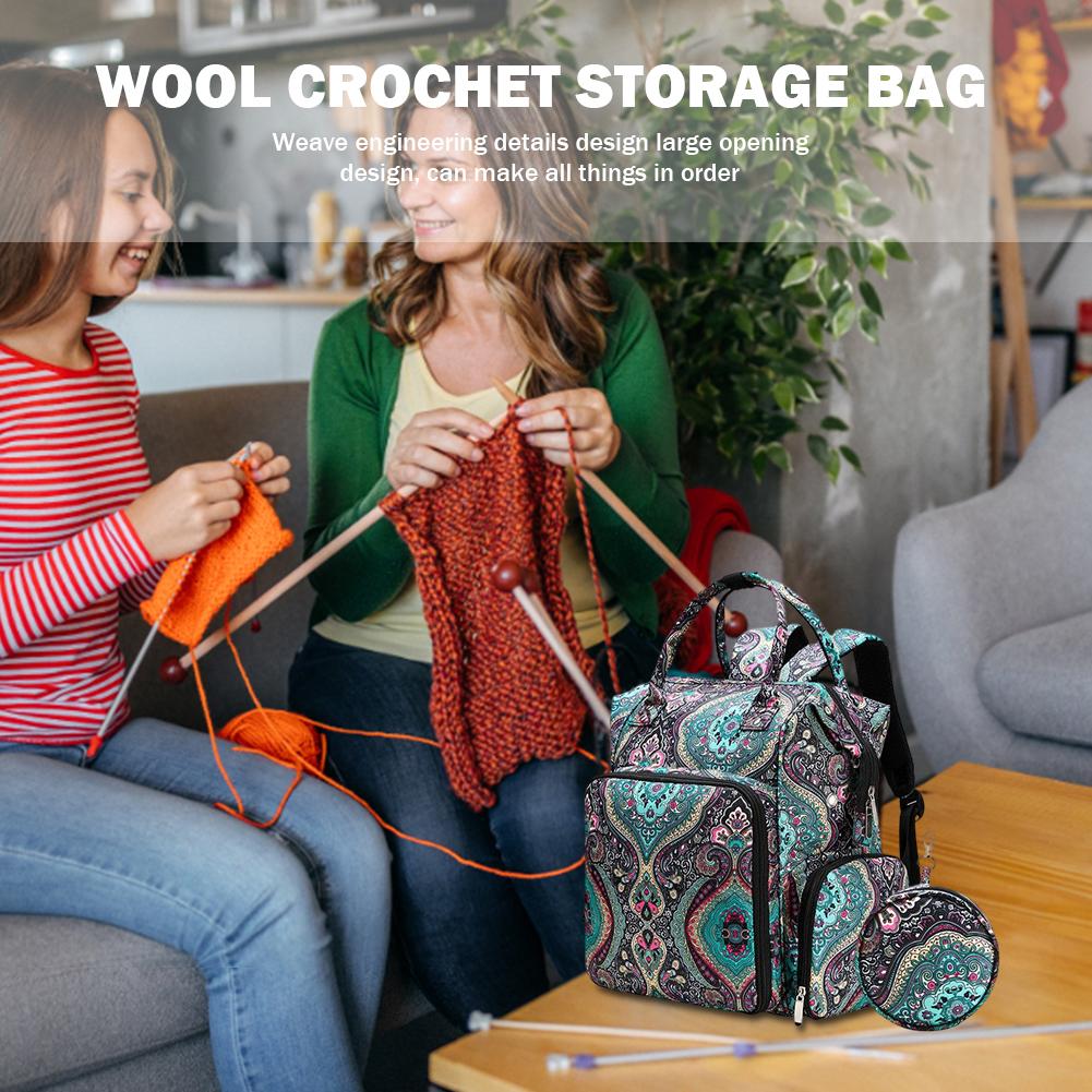 Knitting Bag Large Capacity Crochet Yarn Organizer Bag Lightweight Wear-resistant USB Charging Function for Sewing Crochet Hooks