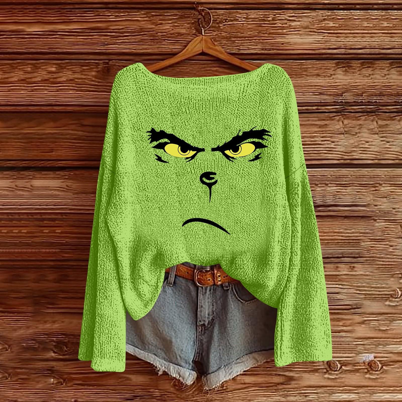 

Рождественские толстовки для женщин Вязаный свитер Милая рубашка Осенний свитер с круглым вырезом Топы XXL