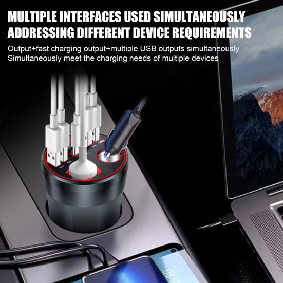 200W Měnič napětí do auta 4 USB 1 port typu C se zásuvkou AC 12V na 220V Rychlonabíjecí konvertor pro notebooky telefony
