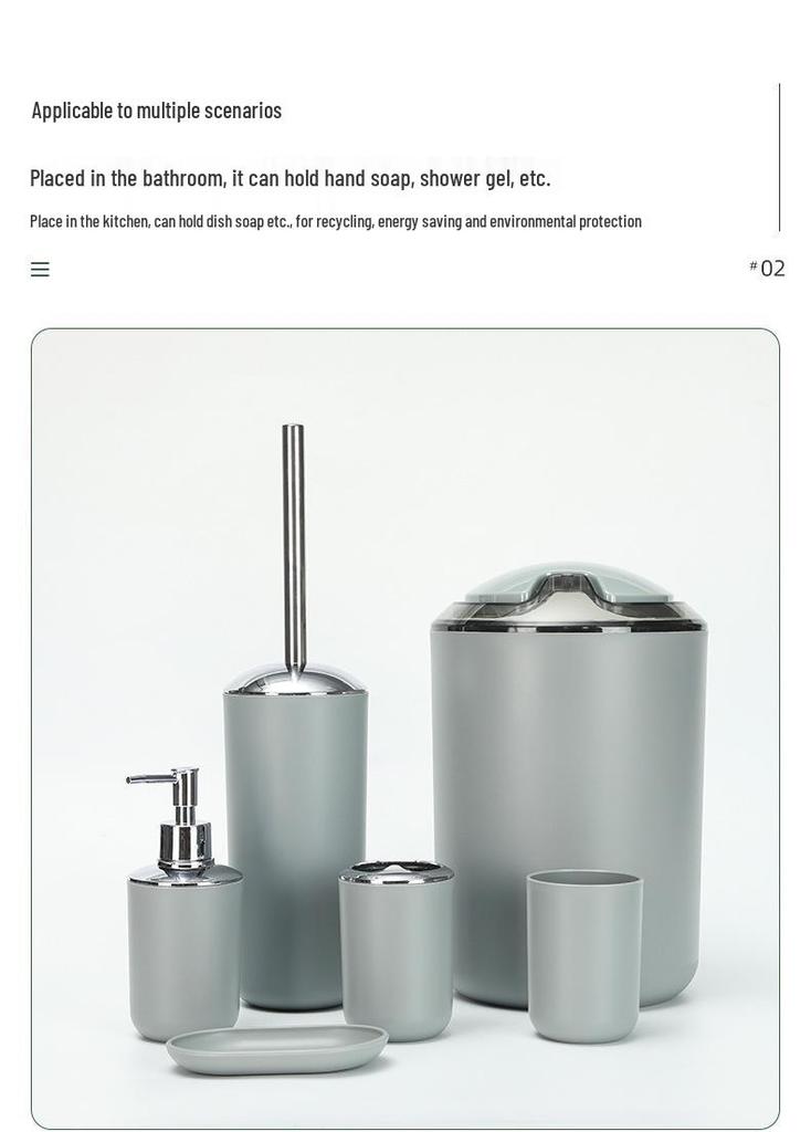 Bathroom Essentials: 6-Piece Set with Toothbrush Holder, Soap Dish, Toilet Brush, and Trash Can