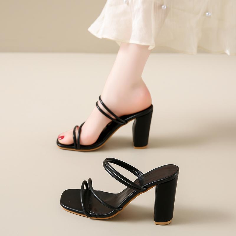 Fashion Summer New Plus Size 43 Women'S Sandals Woman Solid Color High Heel Shoes Thick Heel Open Toe Female Sandals Fashion Slippers