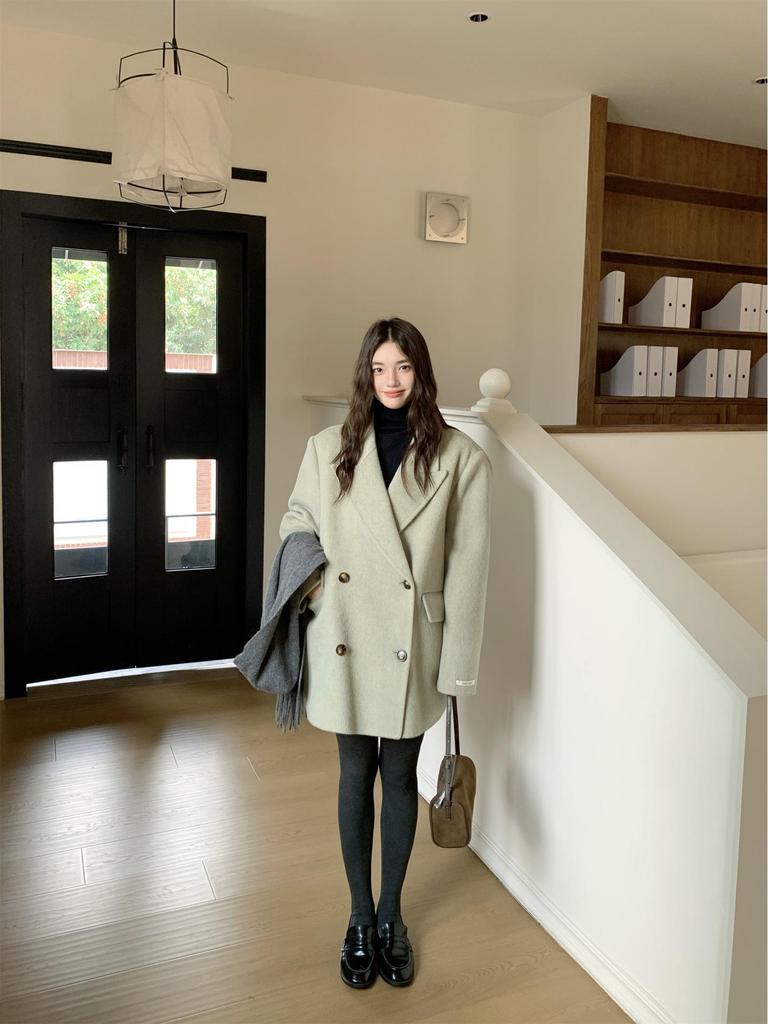 Q063 Women's Korean Style Cashmere Coat: Loose Fit, Versatile, Designer Wool Overcoat