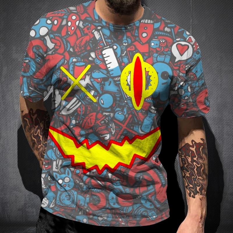 Smiling Graffiti 3D Printed Pattern Men's Women's Fashionable Street Style Casual T-shirt