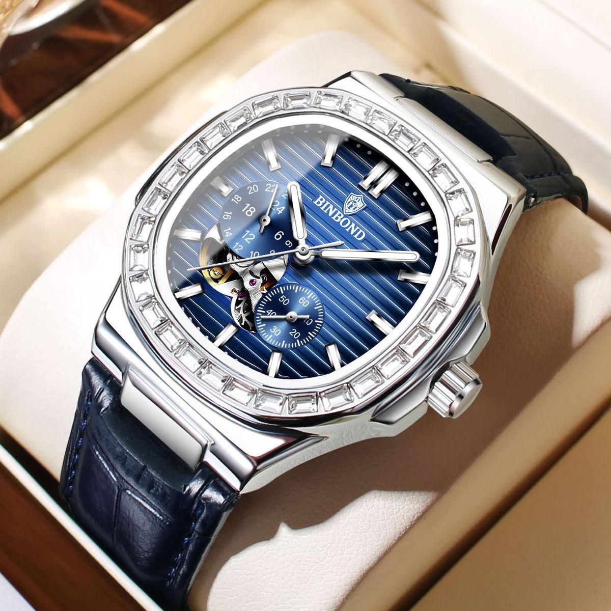Binbang Men s High-End Multifunctional Skeleton Watch: Automatic, Waterproof, Large Dial