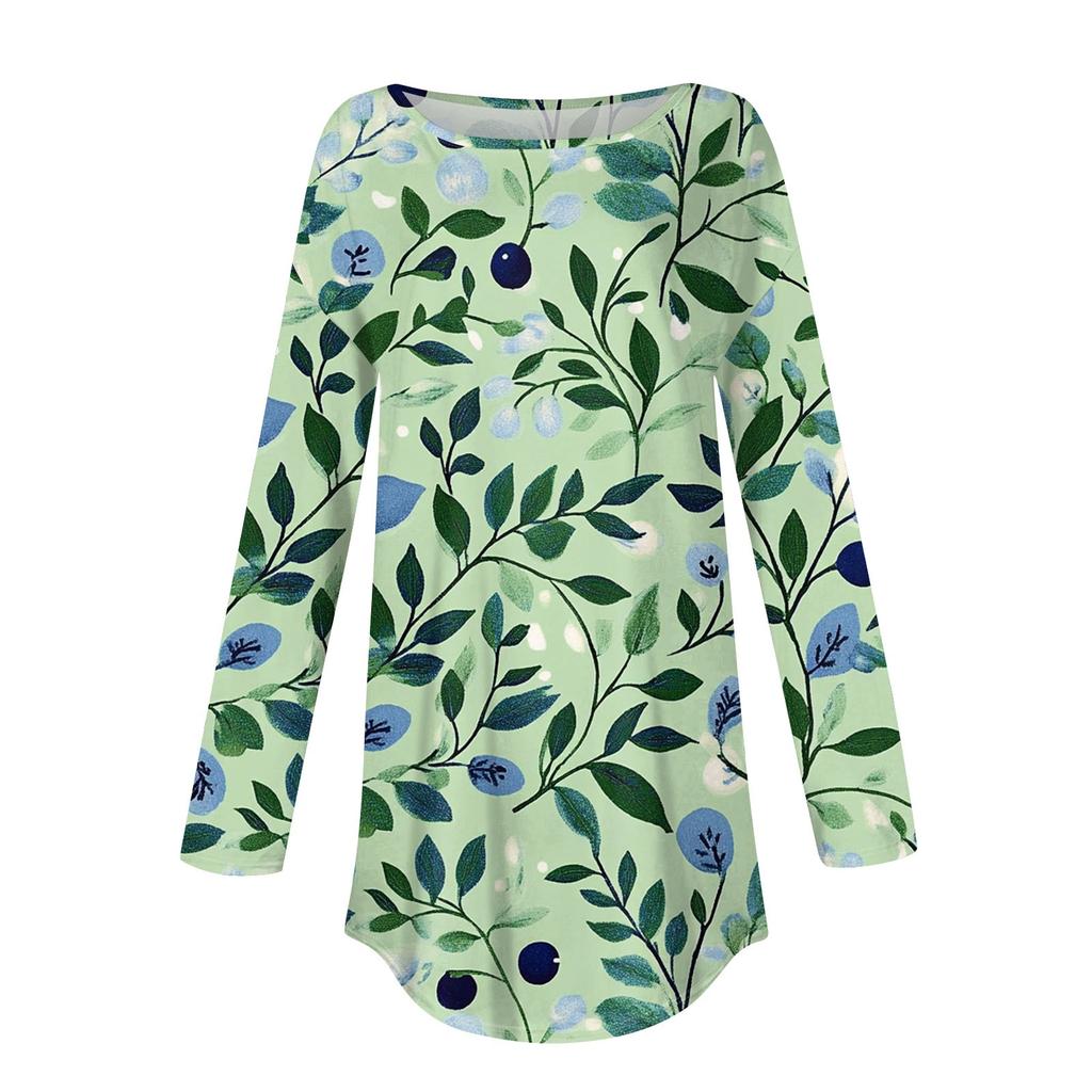 Women's Fashion Casual Round Neck Floral Long Sleeve T-shirt Pullover Long Sleeve Top