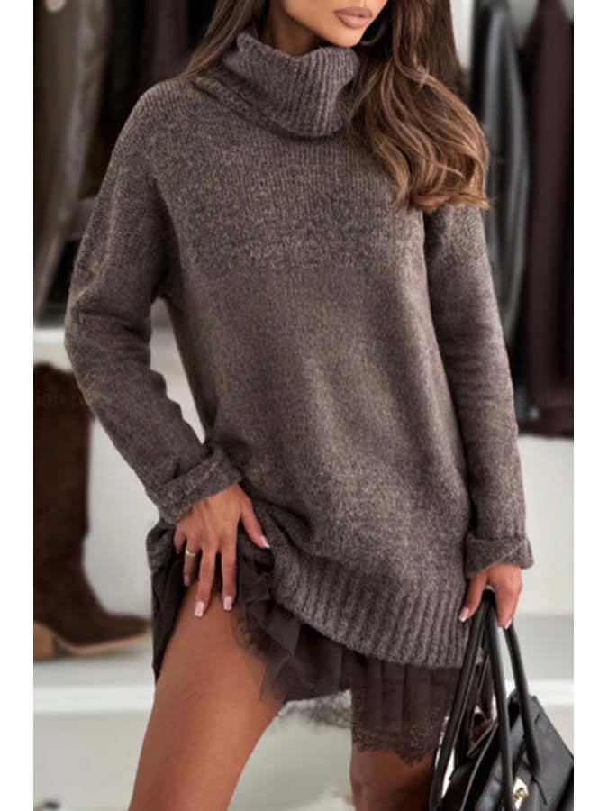2025 Trendy European & American Lace Trim Knit Top & Dress Women's Two-Piece Set