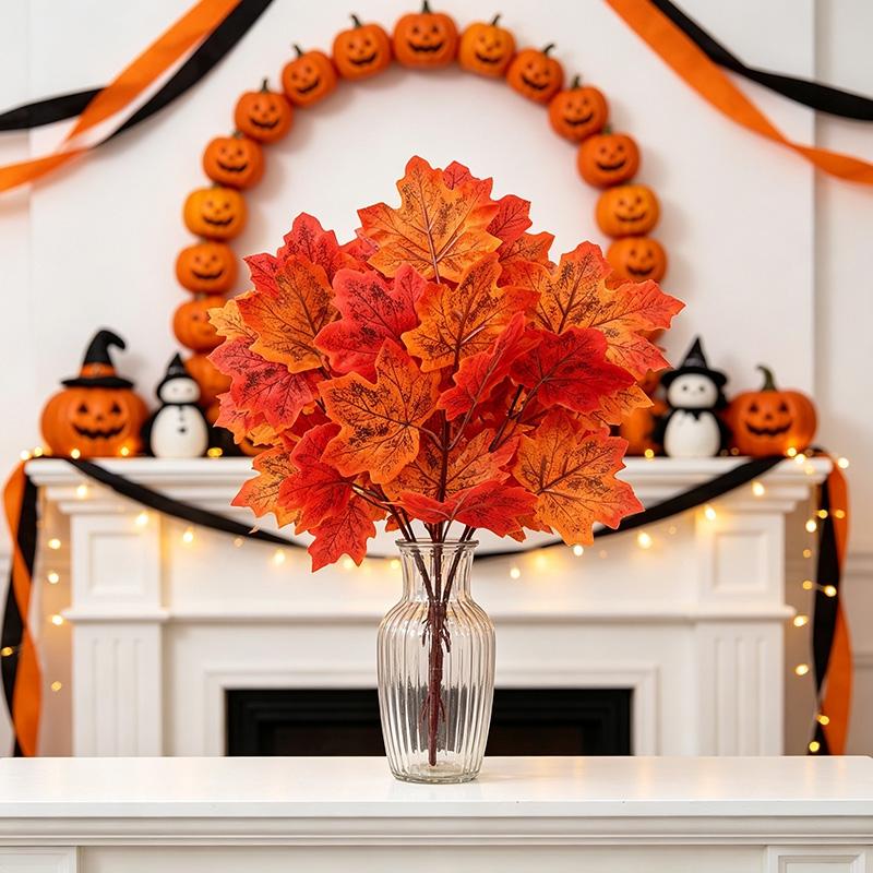 Autumn Leaf Plant Bouquet Artificial Maple Leaf Fake Fallen Leaves Rattan Simulated Maple Leaf Garland Thanksgiving Decoration