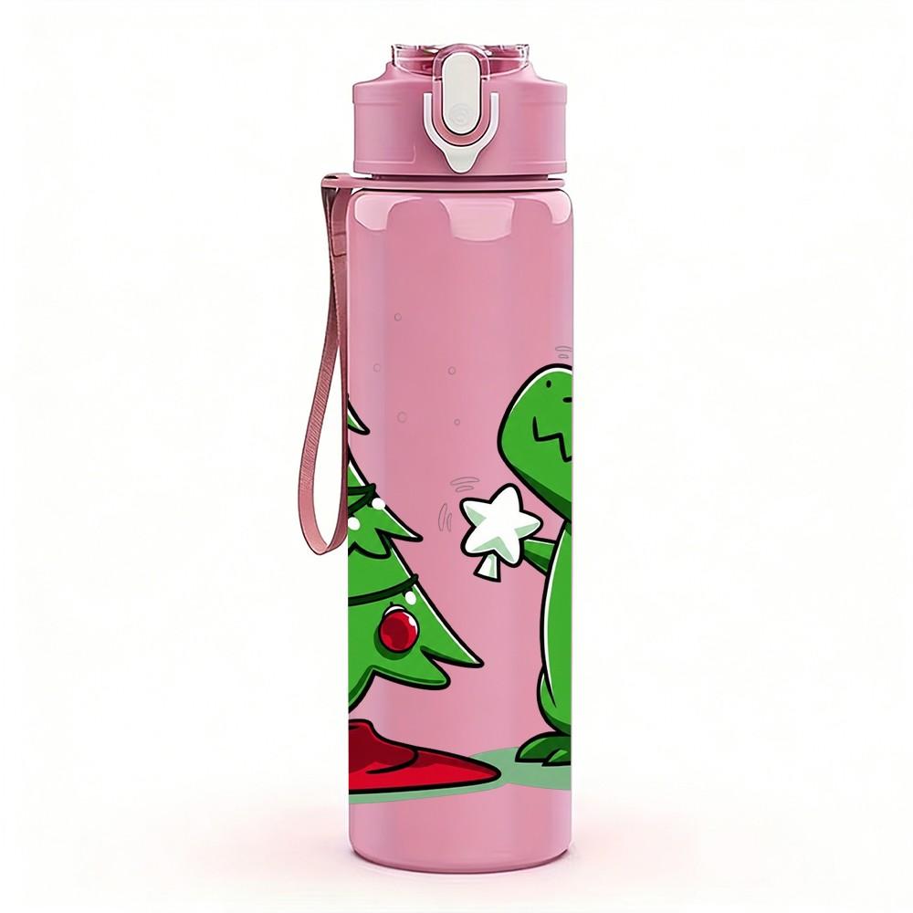 1PC Christmas Tree Dinosaur 750ml Color Plastic Sports Water Bottle Leakproof Flip Straw Lid Suitable for Sports Office Home Use
