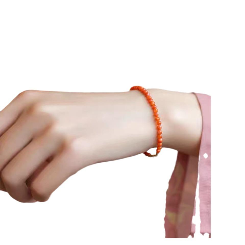 Pulseira Vintage de Ágata NanHong Vermelho Cereja, Fina de 3mm, Fio Vermelho Natural Presente para Mulheres