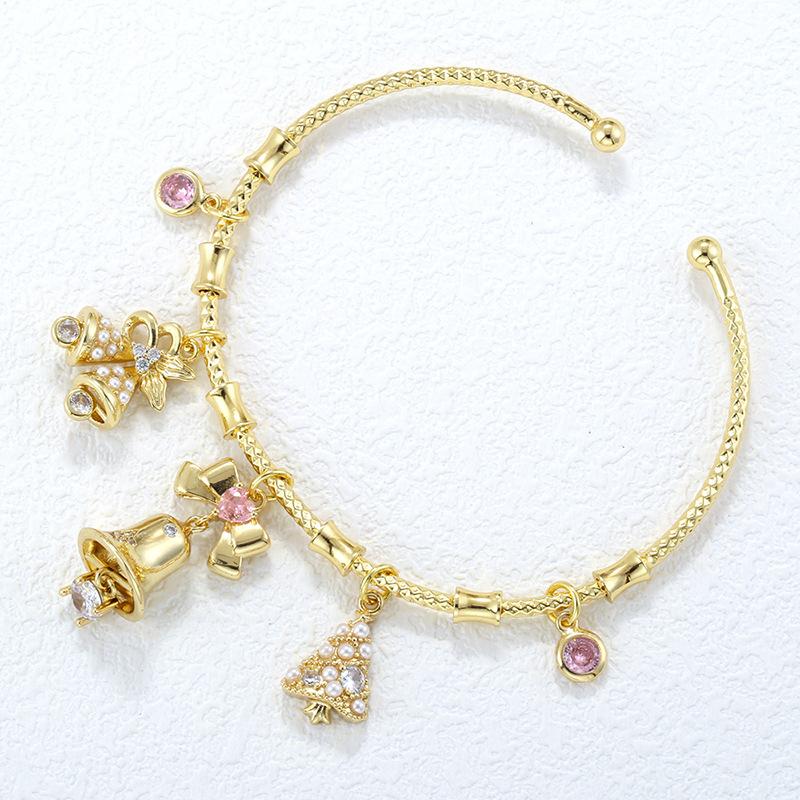 Copper Studded Diamond Santa Bells Snowflake Splicing Bracelet Sweet Christmas Open Bracelet