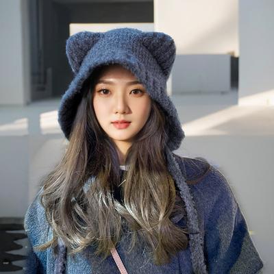 Cappello di Lana da Orso da Donna Invernale che Rende il Viso Piccolo Cappello Caldo Lavorato a Maglia Testa Grande Protezione Orecchie Cappello di Lana alla Moda