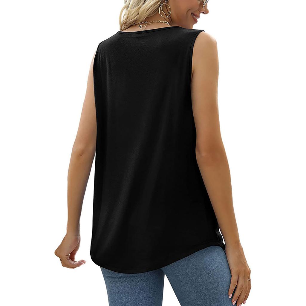 Women's Casual Fashion Pleated Square Neck Sleeveless Swallowtail Vest T-Shirt