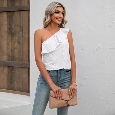 Yazlık Kadın Üstleri Fırfırlı Geniş Askılı Düz Renk Yelek Askısız Basit Peplum Eğimli Üstler