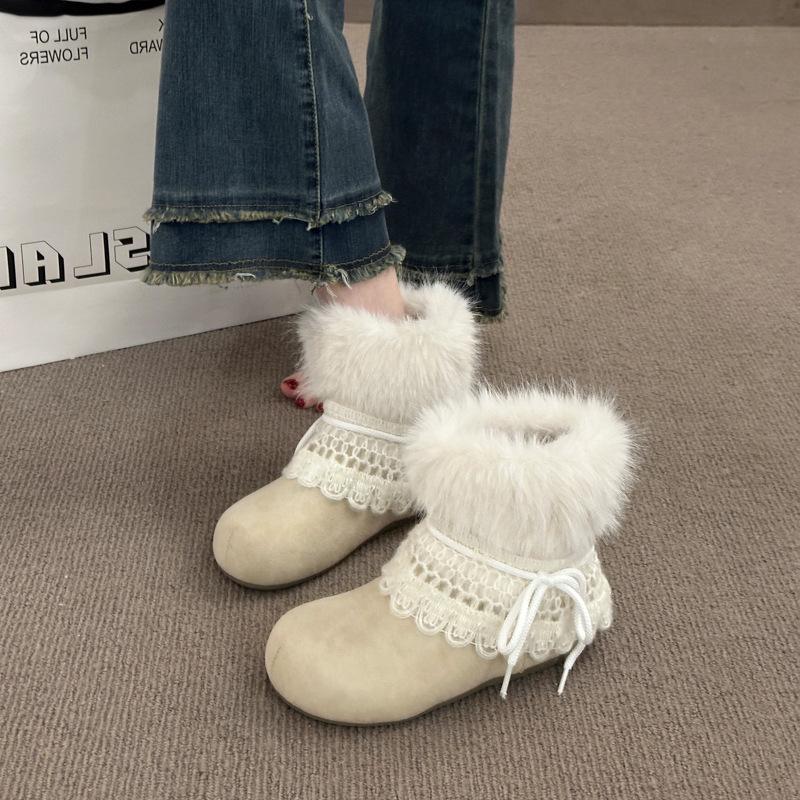 Women's elastic thick sole winter fur one warm cold padded snow boots non-slip wear casual sports short cotton boots