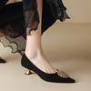 Spring 2025 new cat heel temperament commuter high heels women's versatile pointed metal buckle shallow mouth women's single shoes