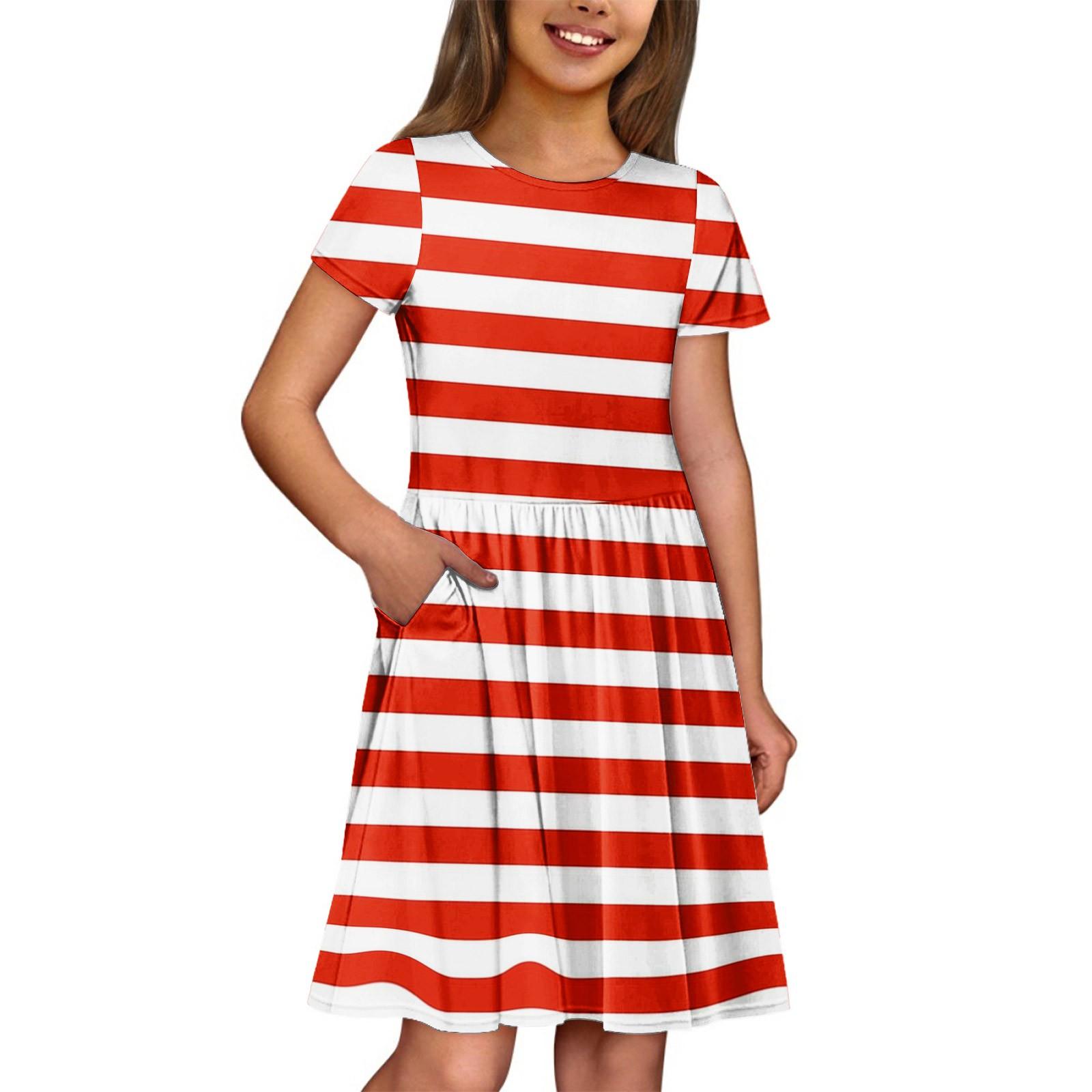 

Летнее платье для девочек, однотонное платье без рукавов с принтом и карманом, повседневное платье, вечернее платье с короткими рукавами 150 киноварь