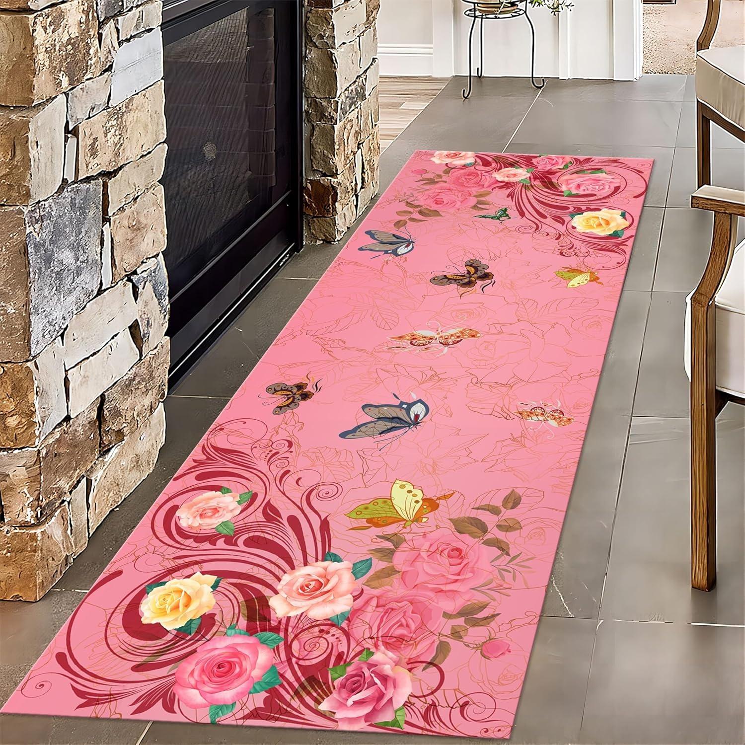 

Luxury Flower Hallway Runner Rug,Modern Platinum Flower Runner for Entryway, Foldable Friendly Carpet for Nursery Porch Bedroom 40x120CM