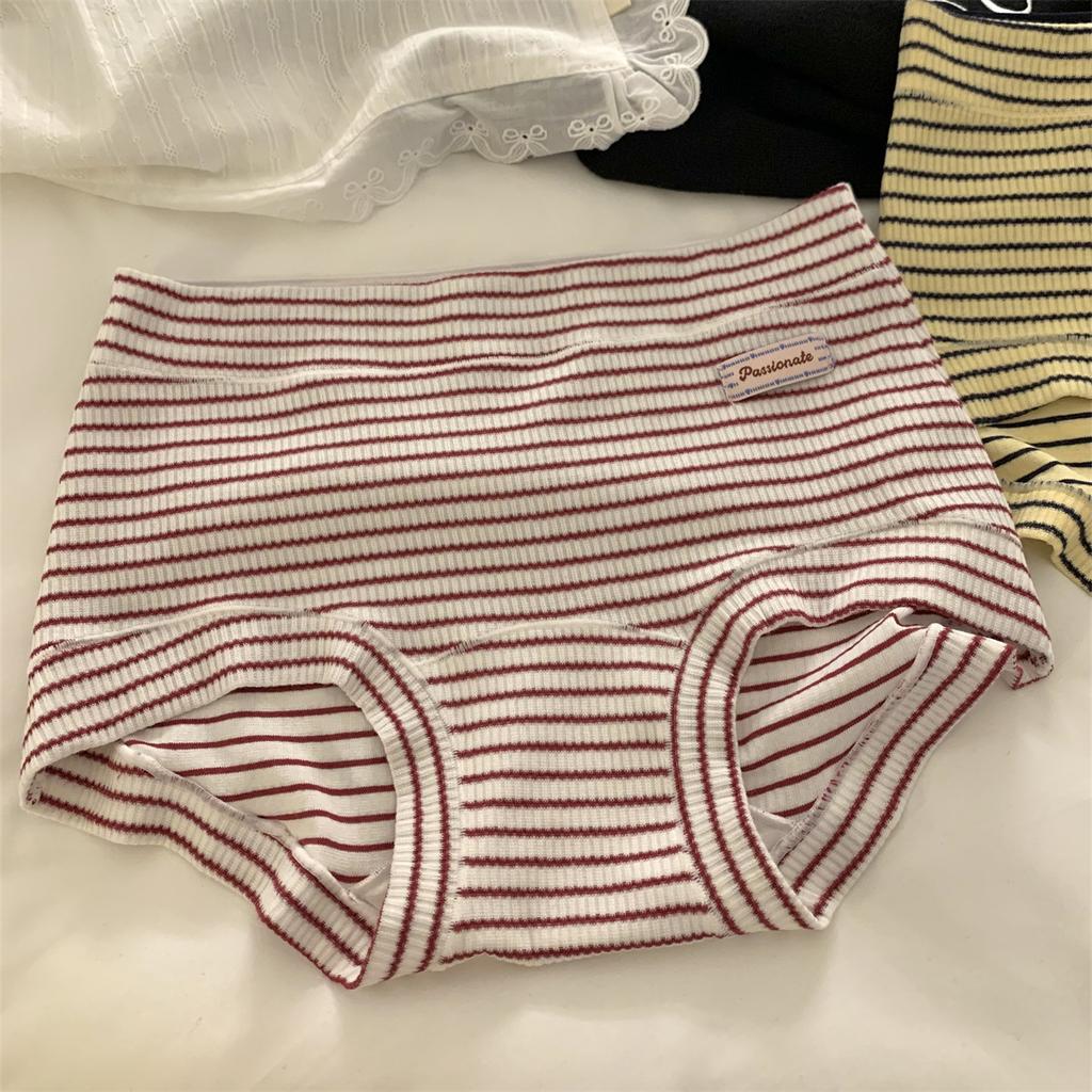 Damen Frühlings- und Herbst-Vintage-Gestreifte Baumwoll-Dreiecksunterwäsche mit verlängertem Schritt