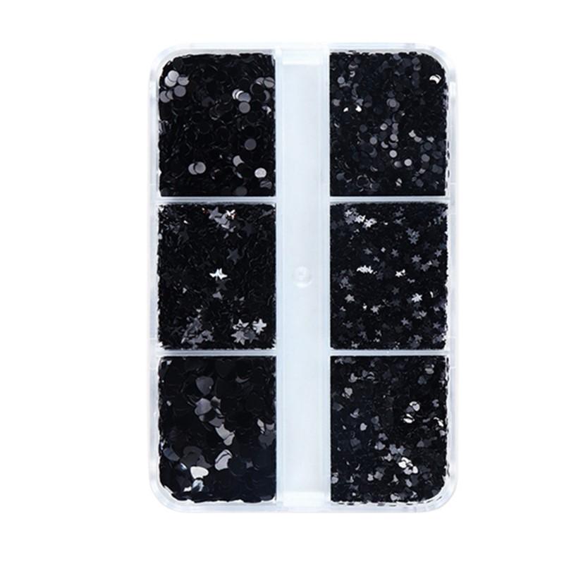 

6 Grids/Box Round Black Dot Nail Art Glitter Sequins Vintage Manicure Star Heart Shape Shiny Nails Charms Decoration Accessories