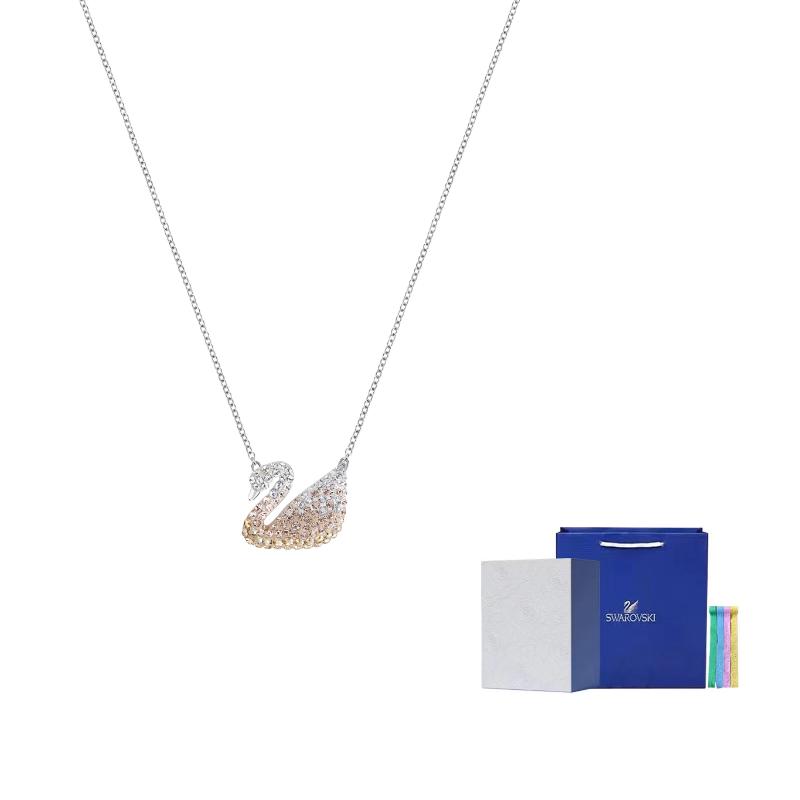 Swarovski Swan Necklaces Womens Gradient Yellow F-Camellia Embossed Gift Box королевские желтого