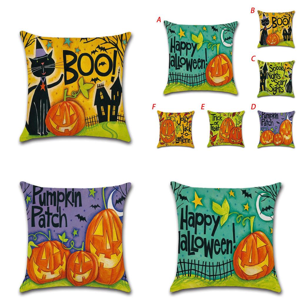 Luxuriöser Halloween-Leinen-Kissenbezug mit Kürbis- und Geistermuster für festliche Dekoration