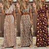 Kvinner Kortermet Floral Maxi Lang Kjole Dame Boho Fest Kvelden Casual Dress