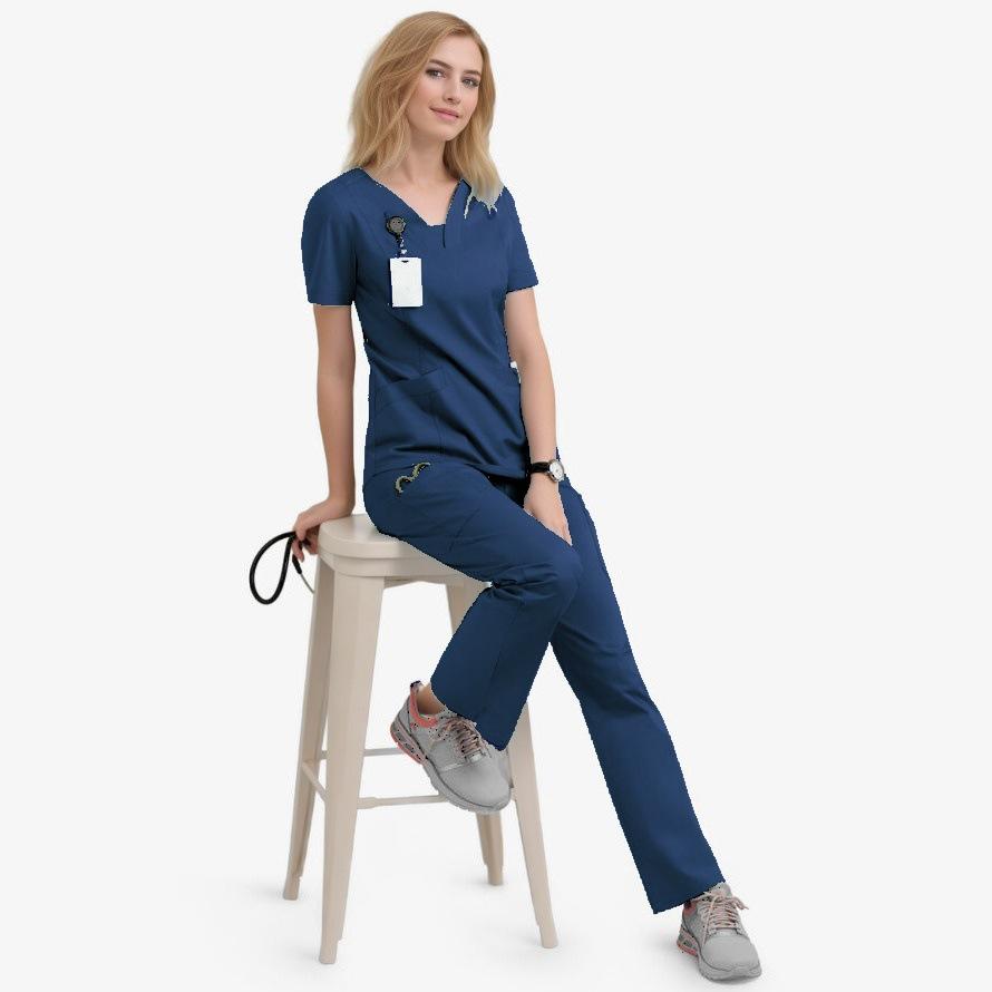 Set Costum Asistent Medical cu Mânecă Scurtă și Gât în V pentru Sala de Operații, Elastic, Uscare Rapidă, Spălare Manuală, Costum de Izolare Chirurgicală, Uniformă Doctor