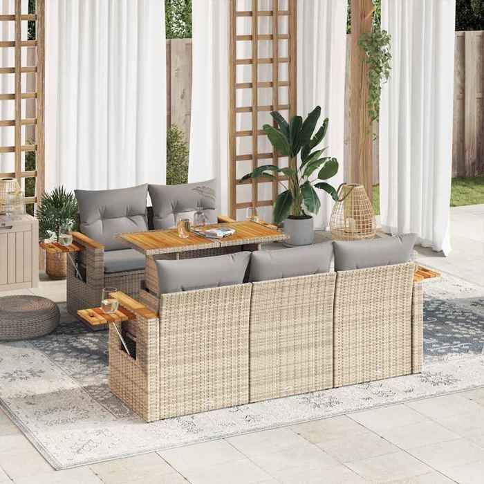 VidaXL Garden Lounge Set 6 Pcs with Beige Cushions Braided Resin Acacia 3327552