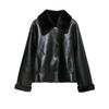 PBZA Womens Faux Leather Jacket Double-sided Fur-lined Coat Winter
